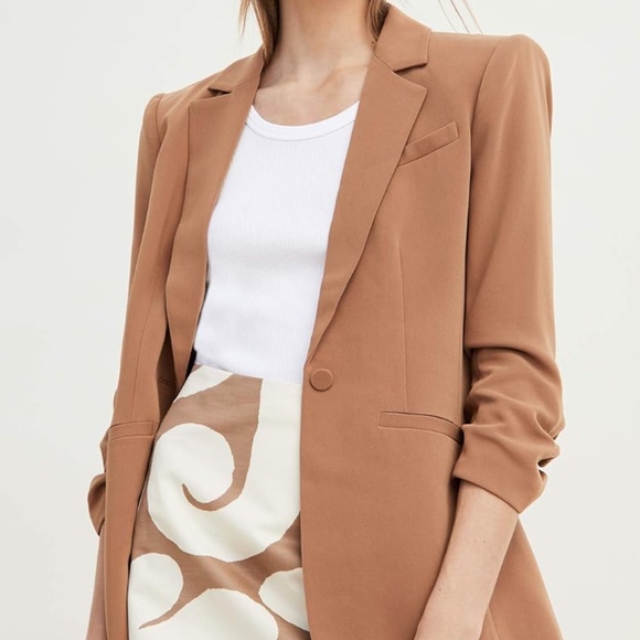 cinq a sept Jackets & Blazers - Cinq à Sept Women's Crepe Khloe Blazer 3/4 Sleeve Cinnamon Camel Ruched Classic